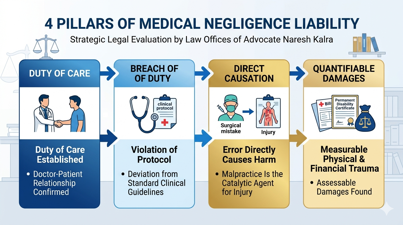 4 pillars of medical negligence compensation claim India legal framework