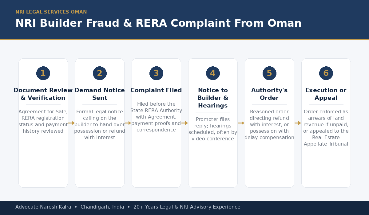 NRI Builder Fraud RERA Complaint Process for Oman-Based NRIs — Advocate Naresh Kalra