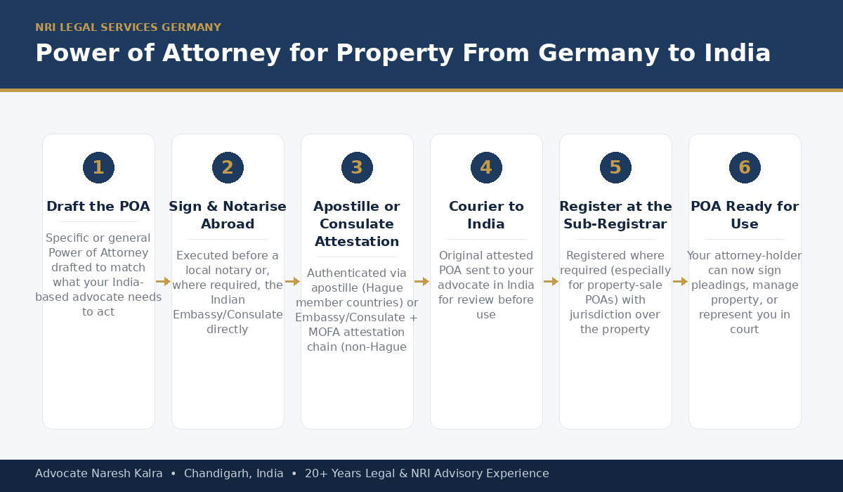 Power of Attorney for property in India from Germany — notarisation, regional apostille and registration process